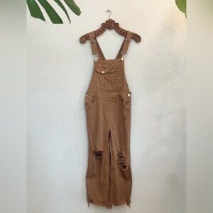 Casual Distressed Brown Women's Overalls